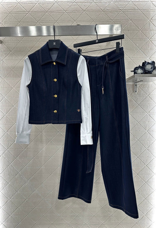 25fw Splicing denim shirt and pants set