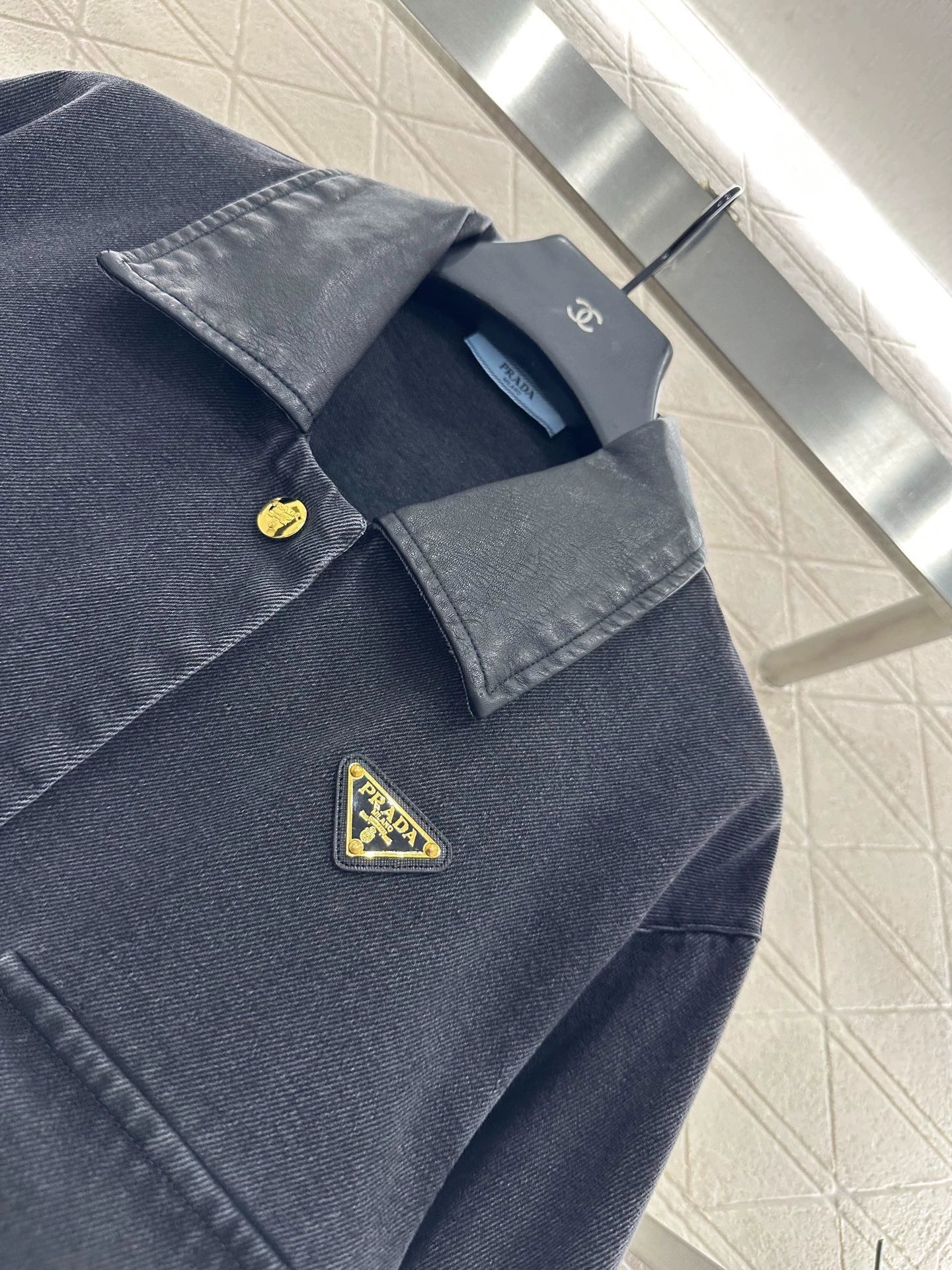 25fw Leather collar denim jacket