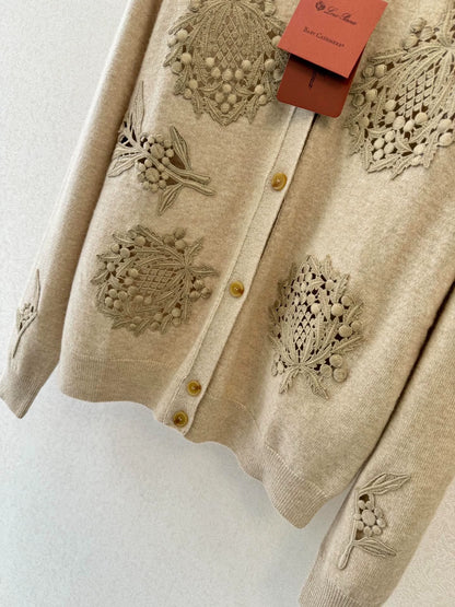 Hollow embroidery cashmere cardigan