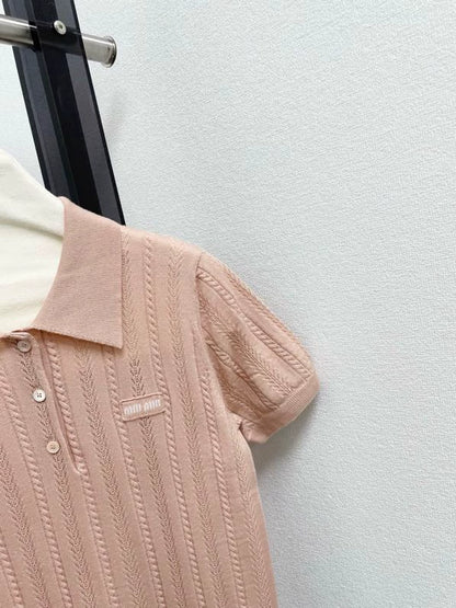 25fw Hollow knit polo short sleeved shirt
