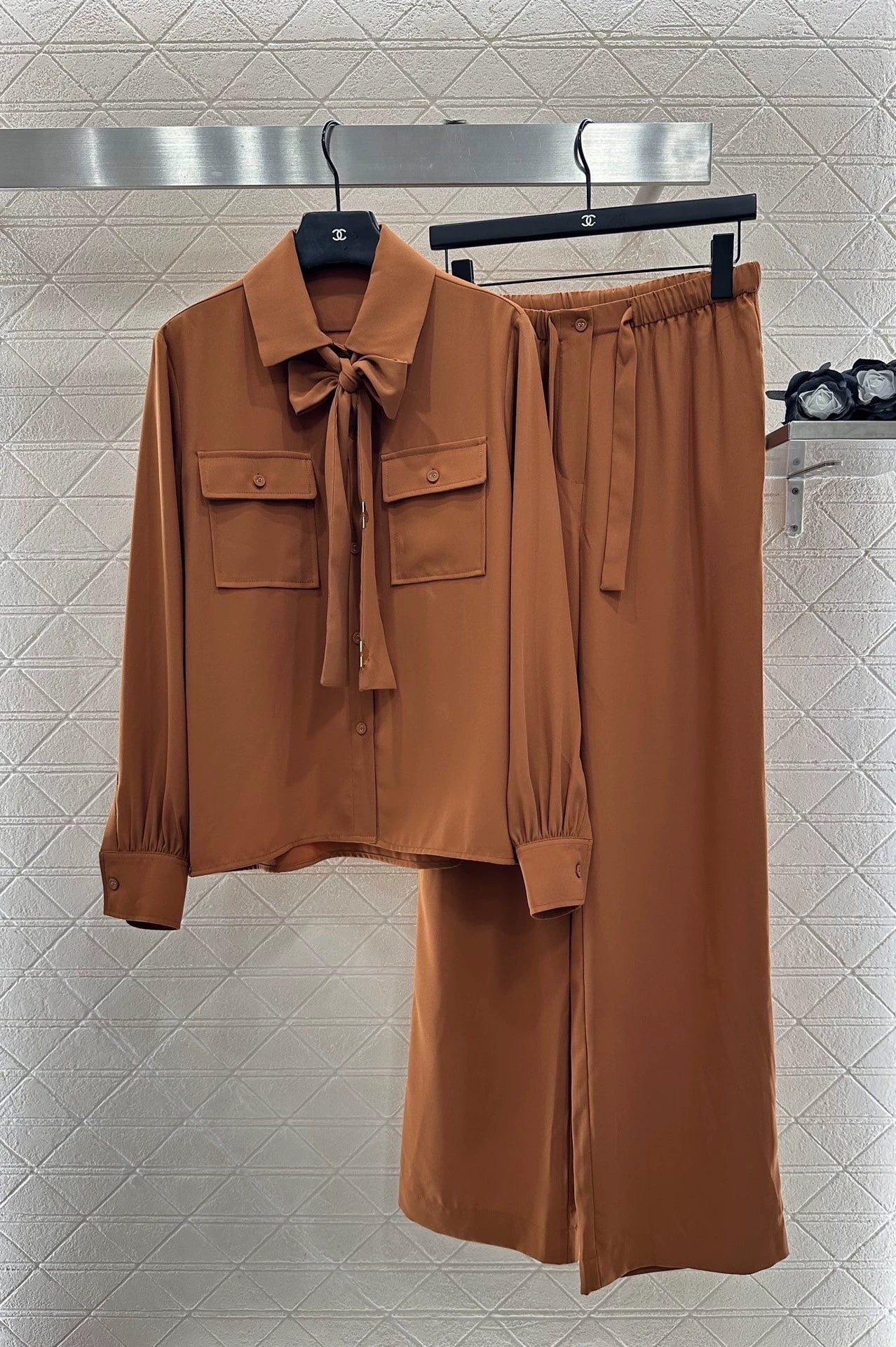 25fw Butterfly bow ribbon shirt and pants set