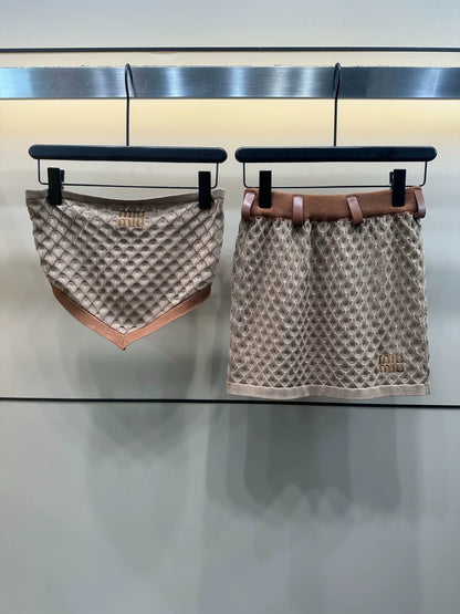 25 Summer new style dark pattern diamond tube top + skirt suit