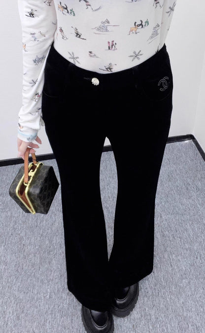 Flared Velvet Retro Trousers