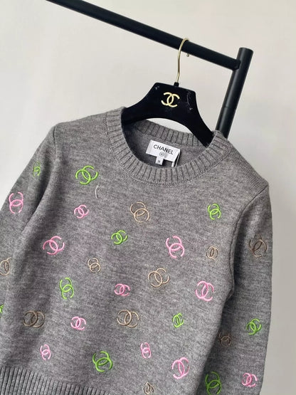 25fw Full printed embroidered sweater