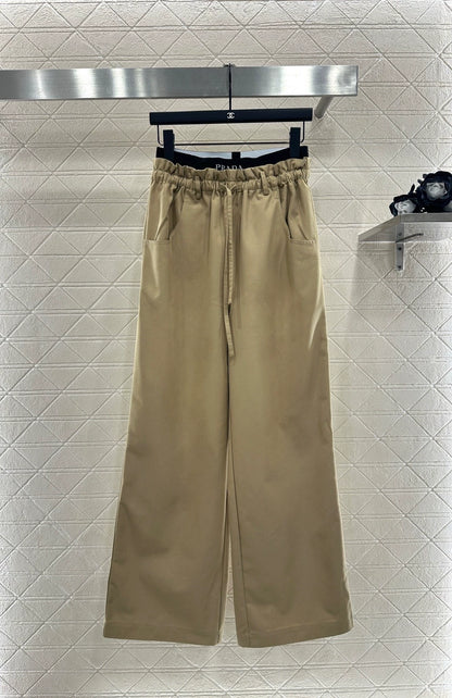 Splicing contrasting ribbon wide leg pants