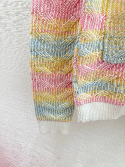 25fw Rainbow striped knitted cardigan