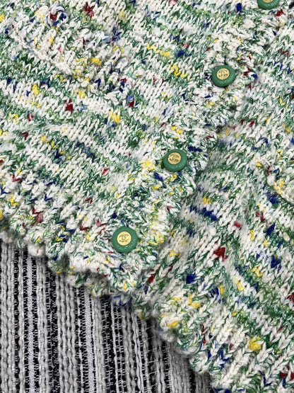 25fw Gem buckle V-neck long sleeved knitted jacket