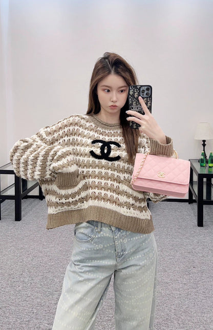 25 Striped Letter Knit Sweater
