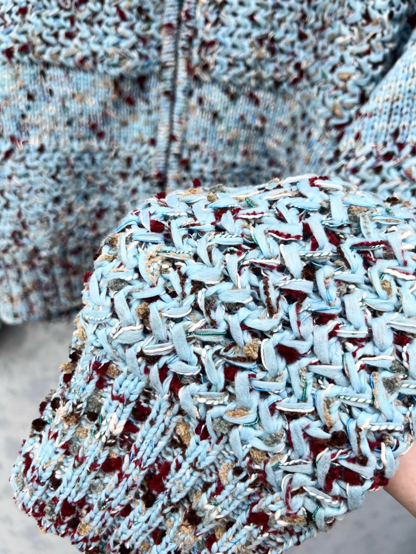 Double C zipper round neck crochet spliced jacket