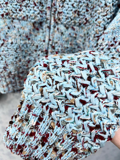 Double C zipper round neck crochet spliced jacket