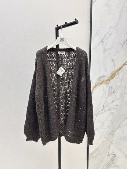 25 Embroidered decorative V-neck knitted silhouette cardigan