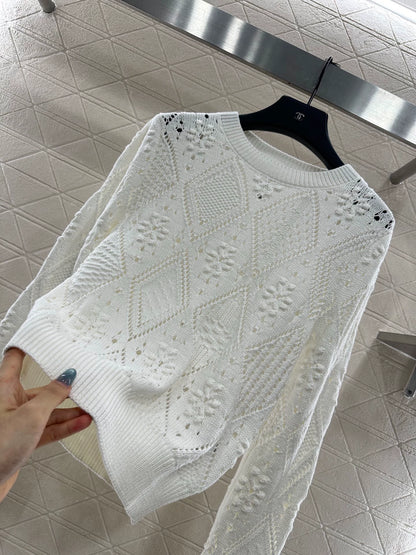 Hollow jacquard knitted pullover sweater