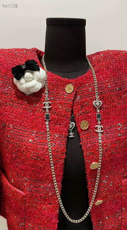 Square enamel spliced sweater chain