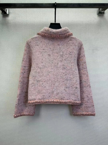 25fw Collar long sleeved knitted cardigan）
