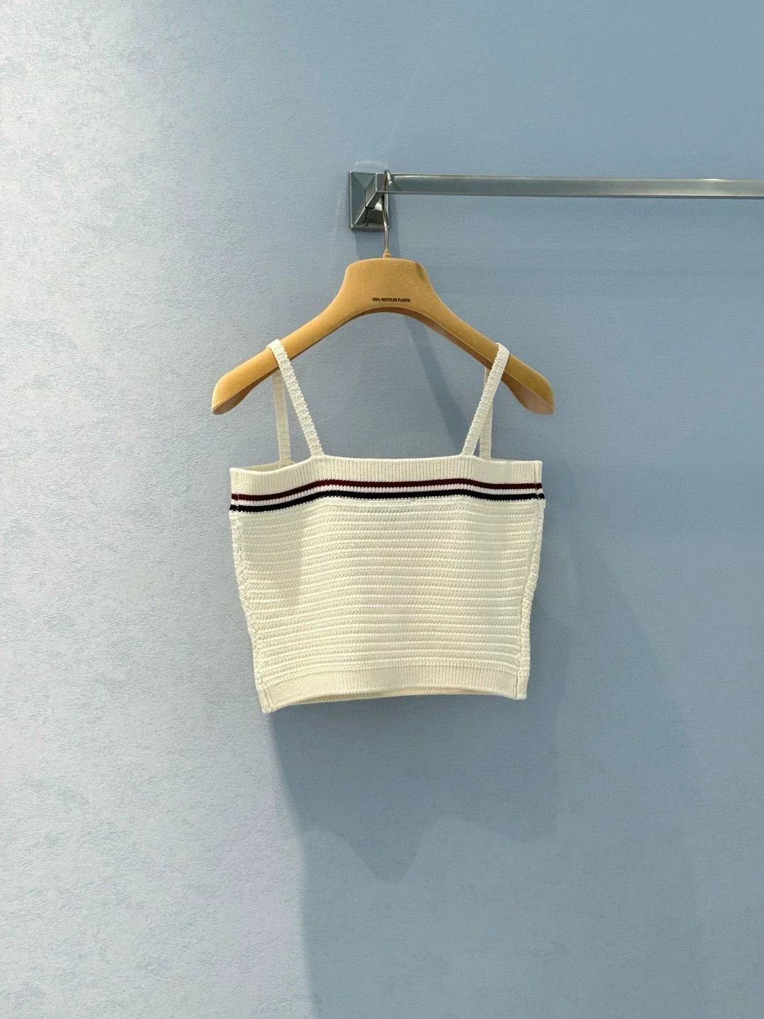 25 Summer new color matching ribbon pure cotton knitted suspender skirt suit