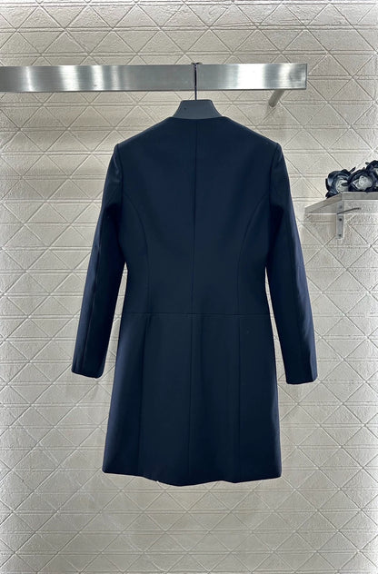 25fw Round neck leather chain buckle mid length jacket