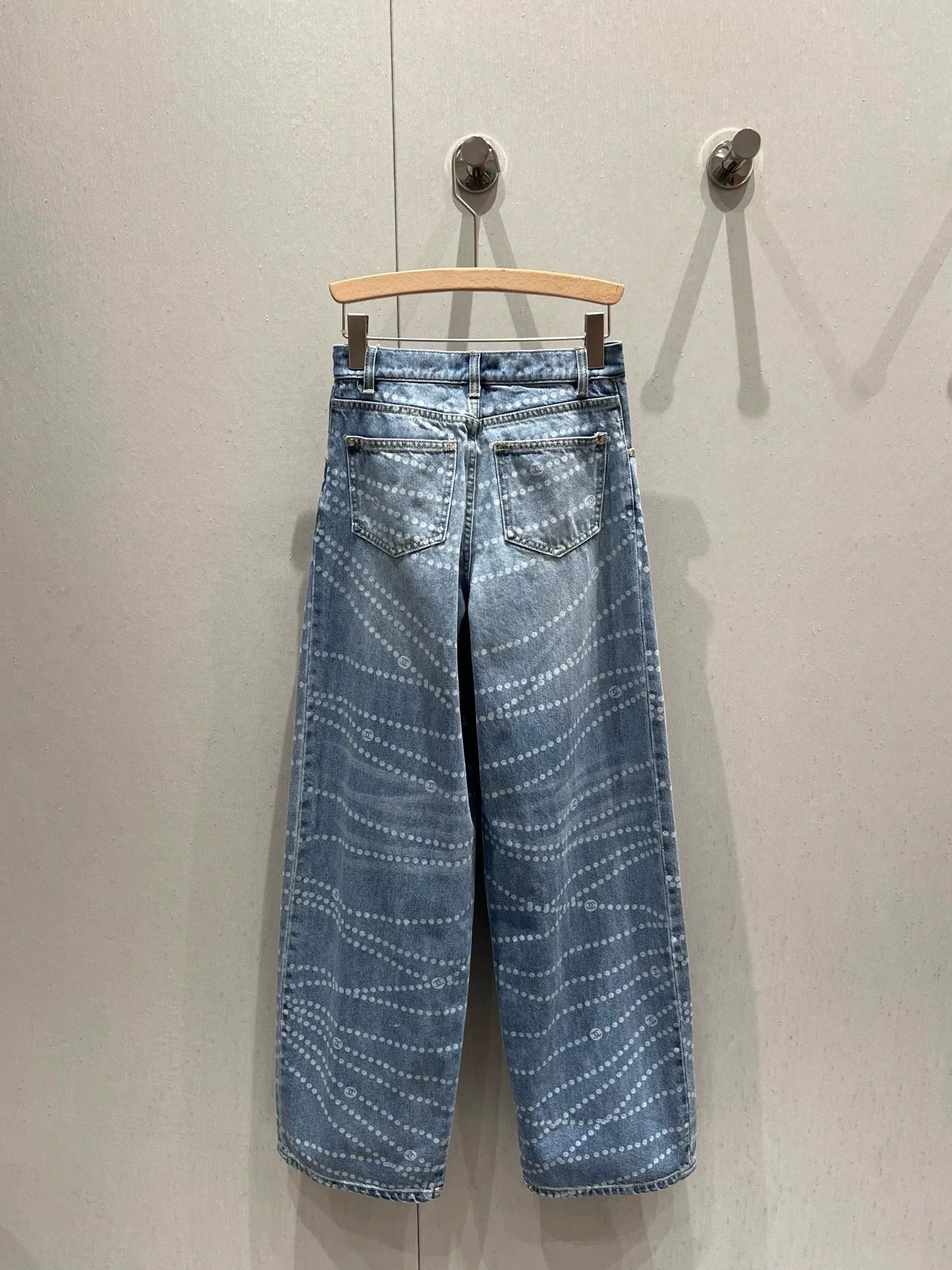 25fw Polka dot printed high waisted jeans