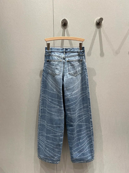 25fw Polka dot printed high waisted jeans