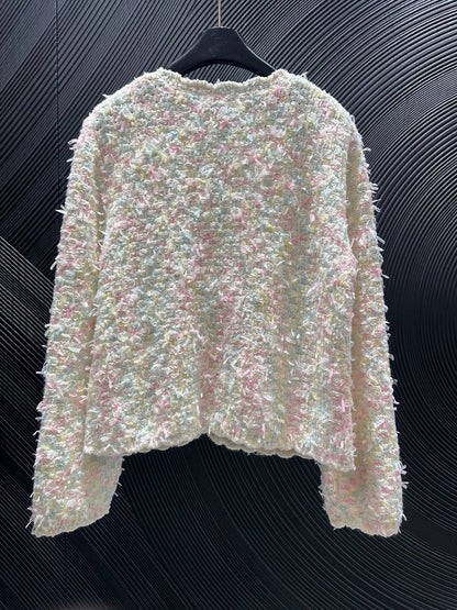 Rainbow fringe woven cardigan