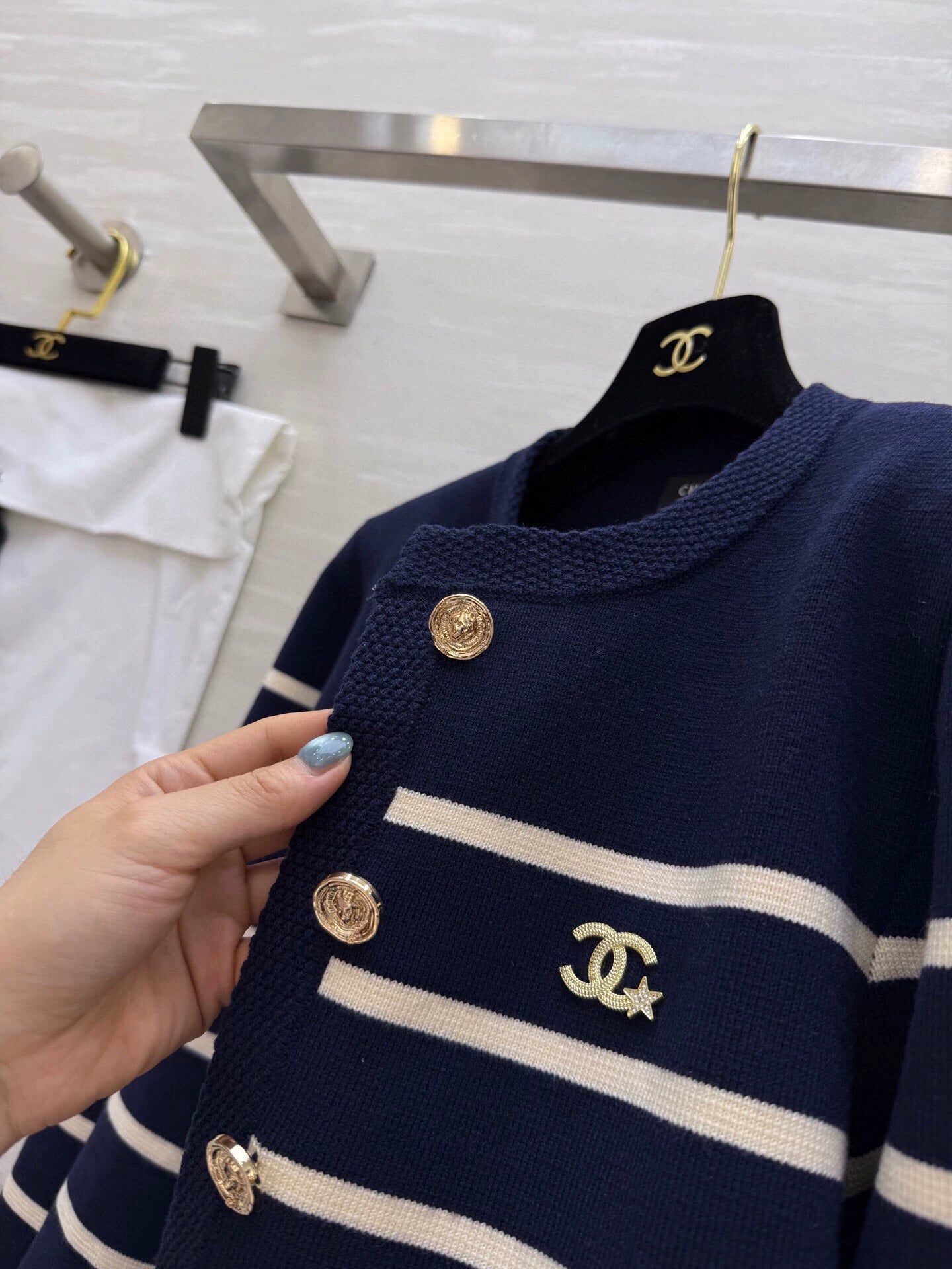 Navy striped wool cardigan jacket