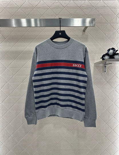 25fw Striped round neck pullover hoodie