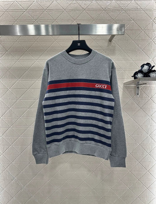 25fw Striped round neck pullover hoodie