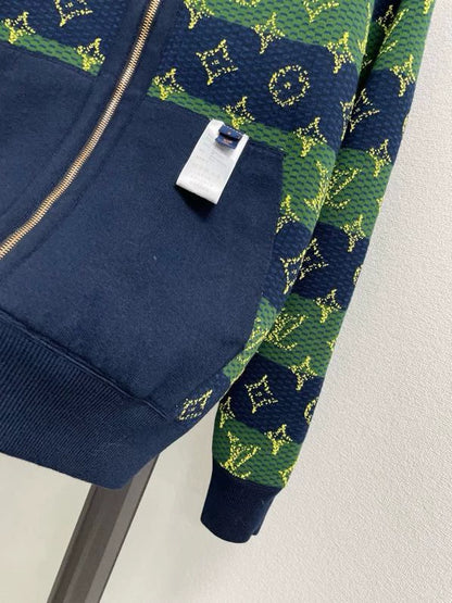 Double sided jacquard zipper hooded jacket