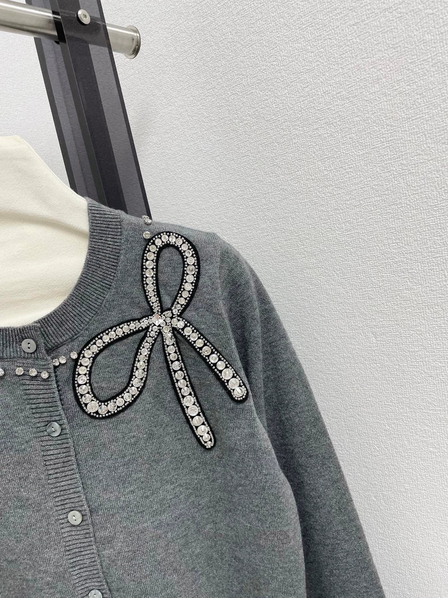 25fw Bow bright diamond knitted cardigan