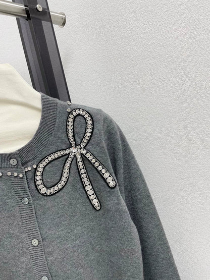 25fw Bow bright diamond knitted cardigan