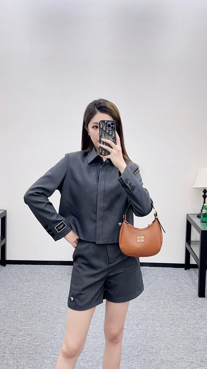 25fw Collar suit belt shorts set