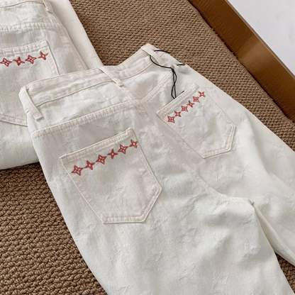 25 Jacquard High-quality white straight-leg pants