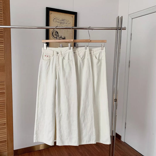 25 Jacquard High-quality white straight-leg pants