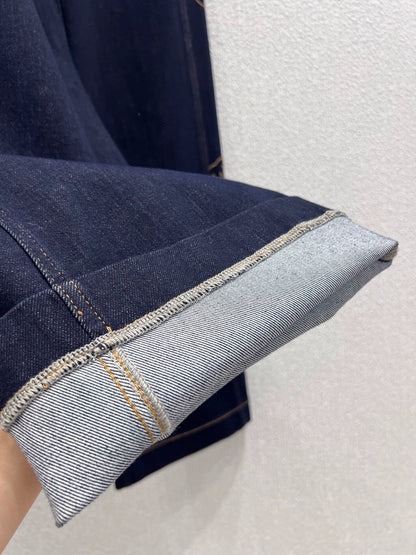 Side embroidered denim pants