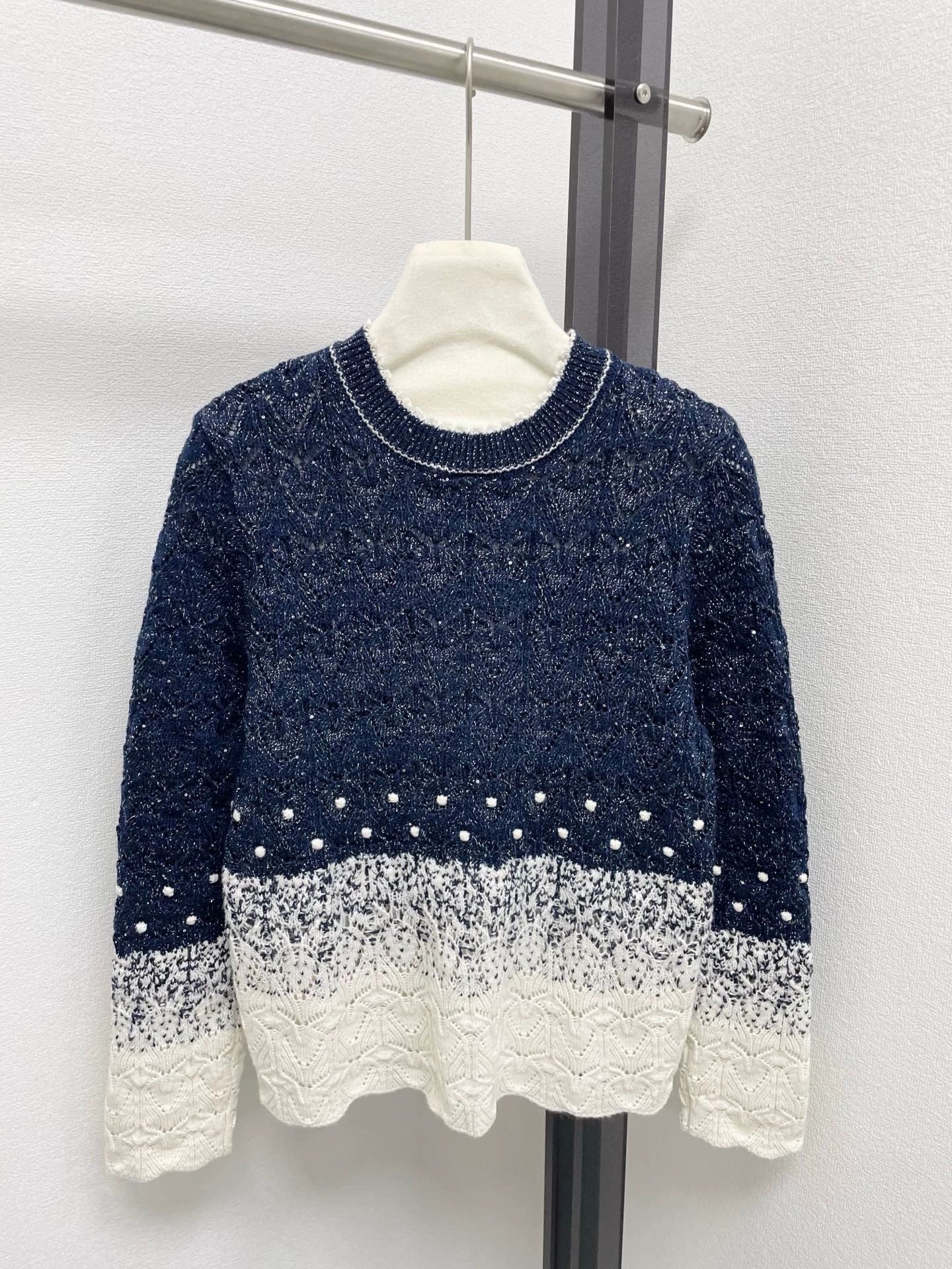 25fw Gradient lace patchwork sweater