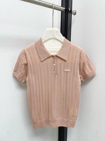 25fw Hollow knit polo short sleeved shirt