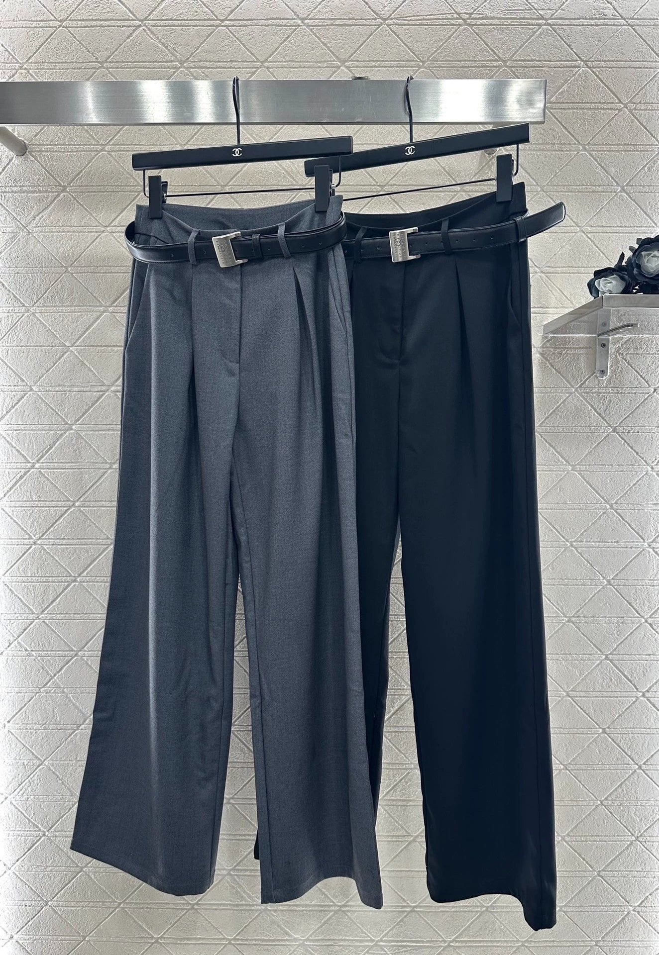 Logo Belt Wide Leg Suit Pants