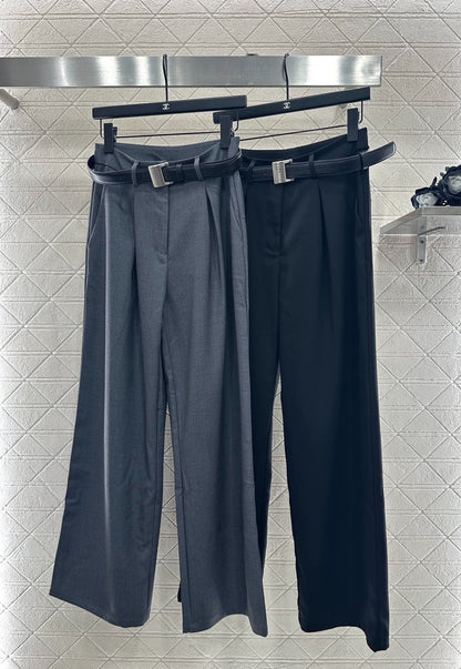 Logo Belt Wide Leg Suit Pants