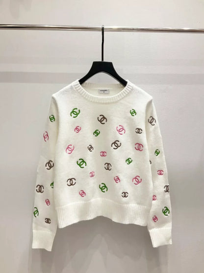 25fw Full printed embroidered sweater