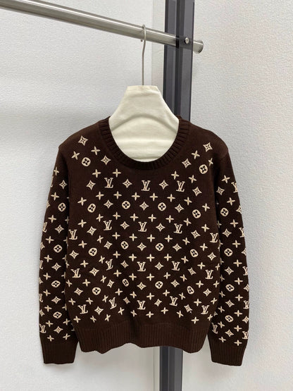 Old flower embroidery knitted sweater