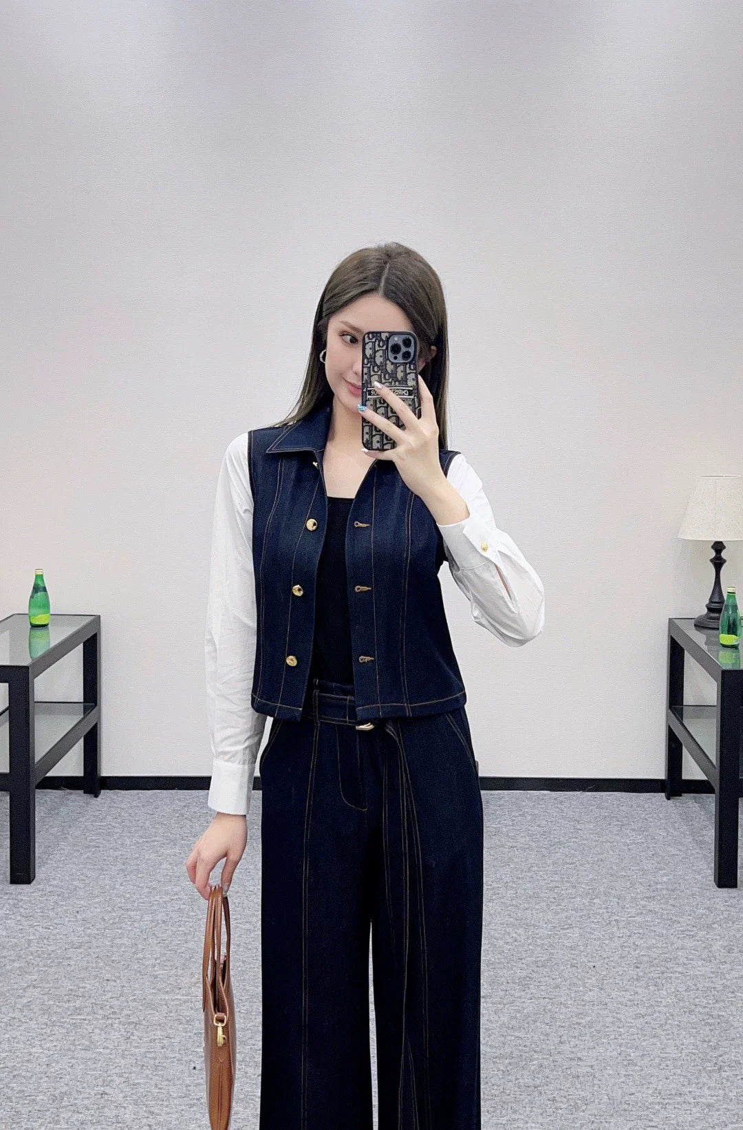 25fw Splicing denim shirt and pants set