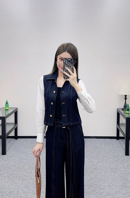 25fw Splicing denim shirt and pants set