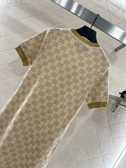 25fw Jacquard knitted short sleeved dress