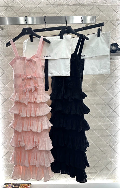 Layered cake bow knitted camisole skirt