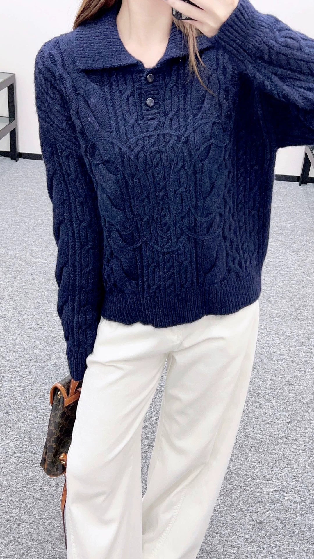 Ce 25 Crochet lapel knitted top