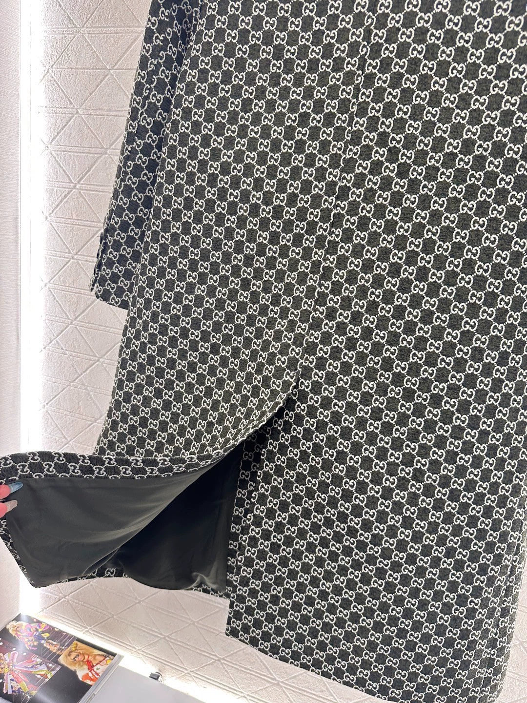 Flip collar jacquard long coat jacket