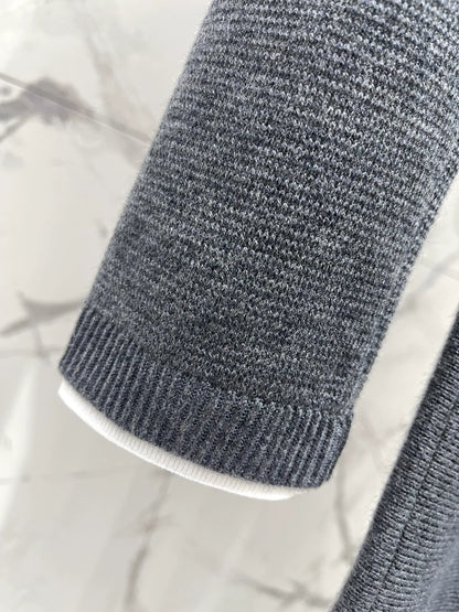 25fw Hook flower contrasting lapel long sleeved knitted dress