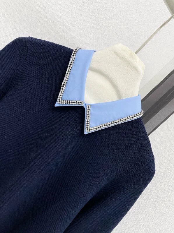 Two tone spliced knit sweater