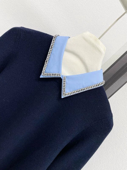 Two tone spliced knit sweater