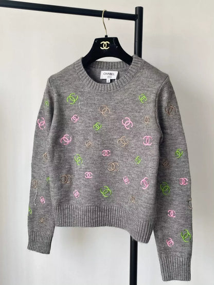 25fw Full printed embroidered sweater