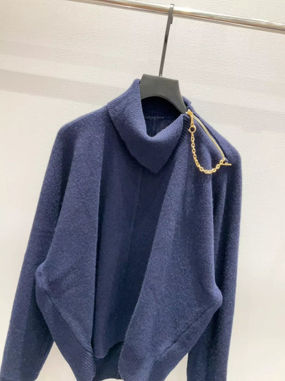 25fw Deep blue high necked knitted sweater